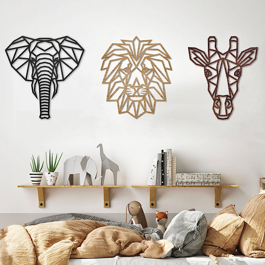 Geometric safari set on a bedroom wall