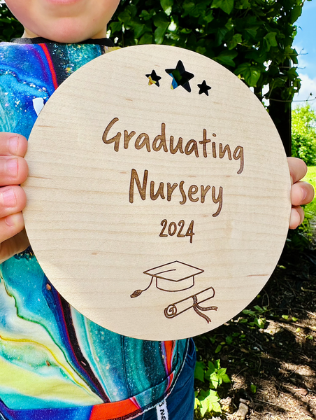 Graduation of Nursery | Preschool - Wooden Disc | Bear and Rose