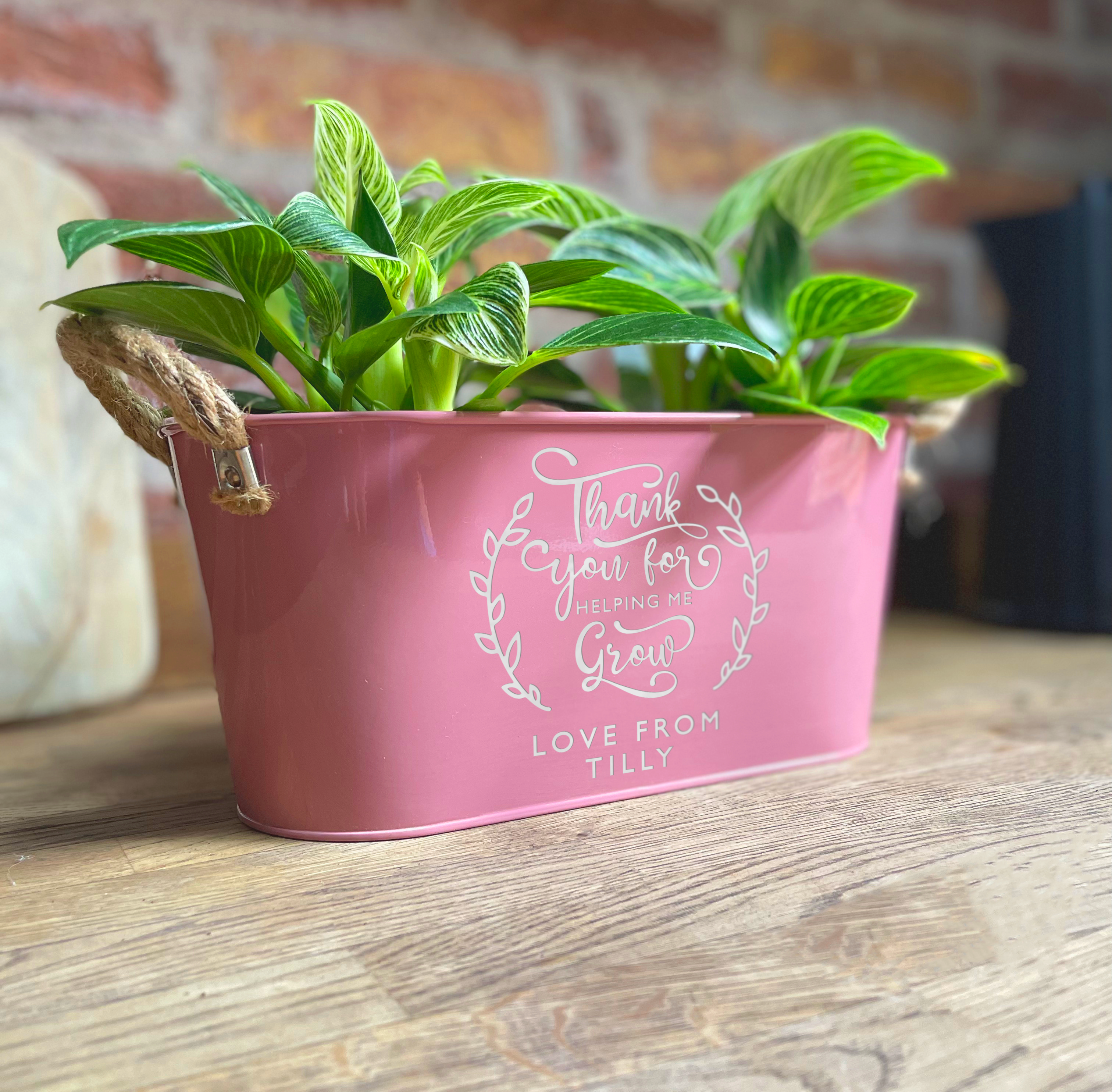 plant pot thank you for helping me grow Personalised Metal Planter - Thank You Teacher Gift - Design 1