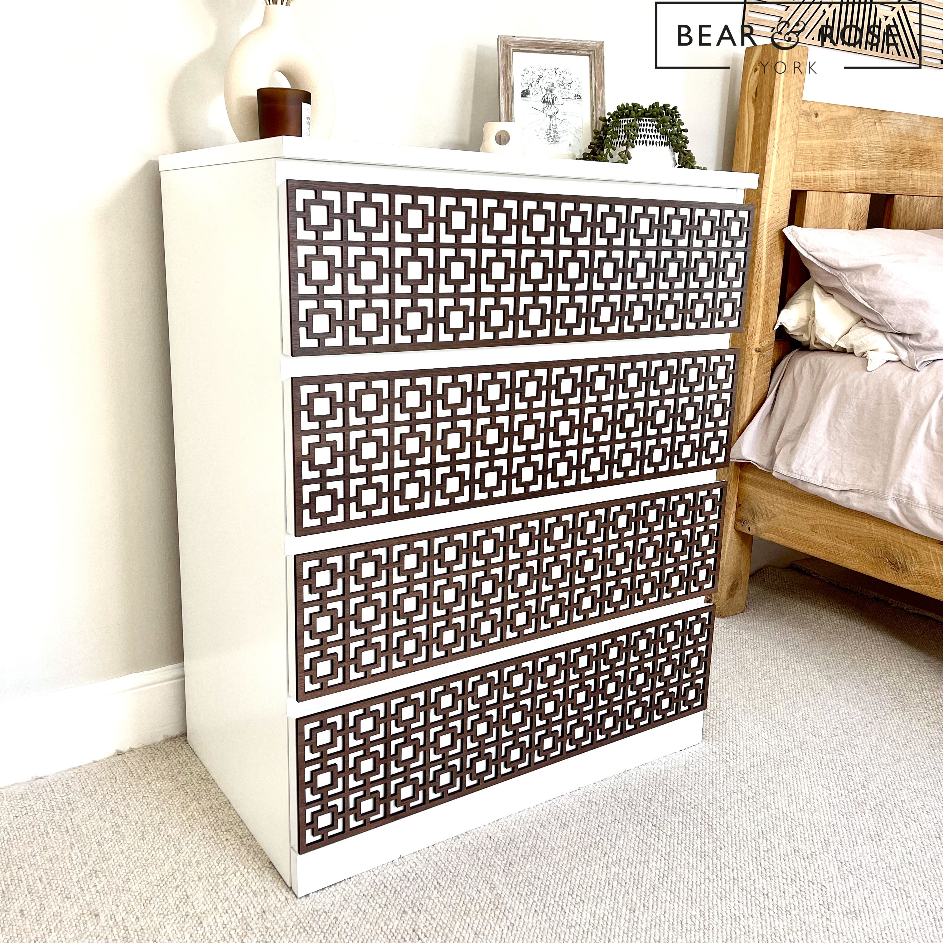 SQUARES MALM Kit IKEA Furniture Decor Overlay Panels Drawer App Bear and Rose