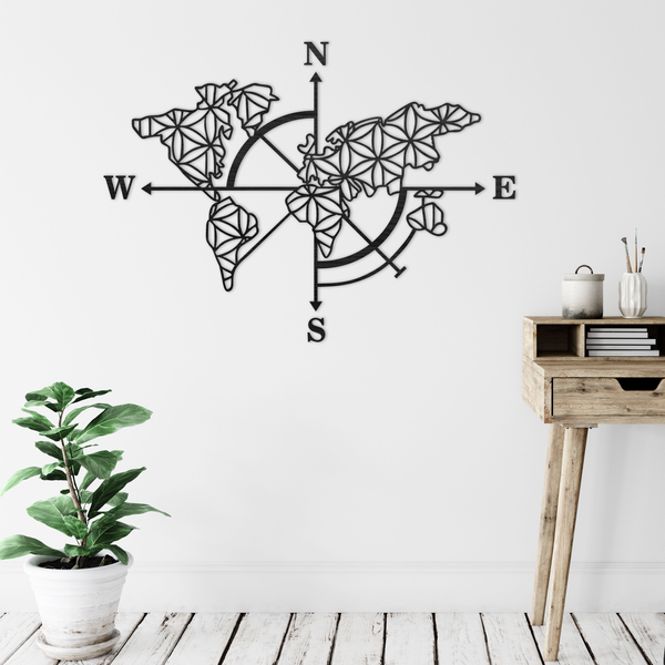 Compass Map World Design Wooden World Map with compass design | Bear and Rose