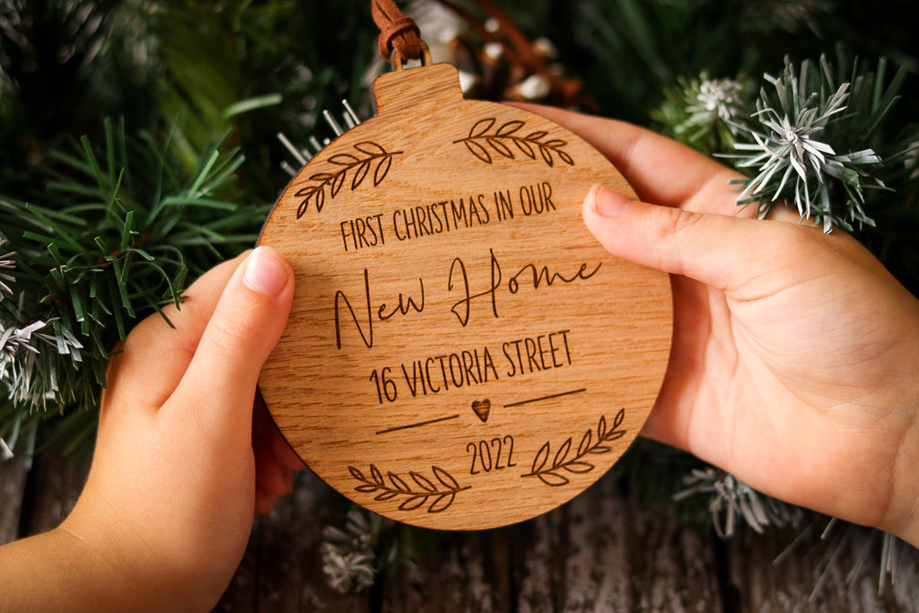 Personalised Wooden New Home Bauble - First Christmas