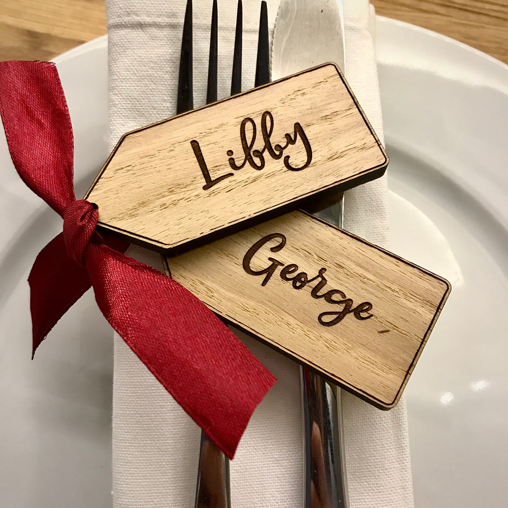 Personalised Luggage Tag Place Name/Table Decoration - Oak