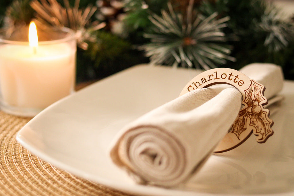 Christmas Personalised Holly Wooden Napkin Ring