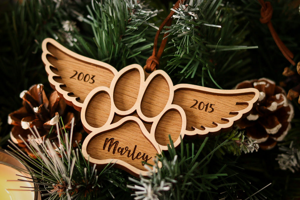 Christmas Personalised Dog Decoration - Oak Wooden
