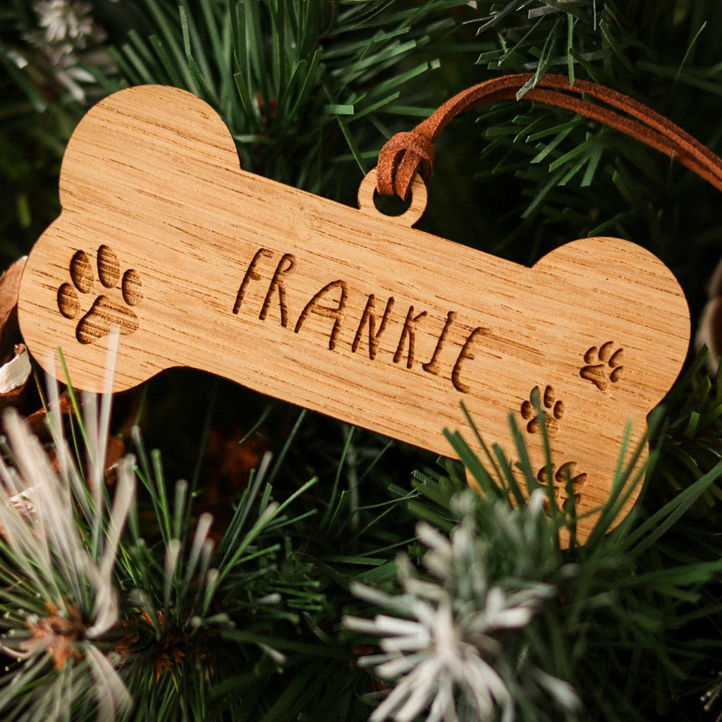 Christmas Personalised Dog Decoration - Oak Wooden