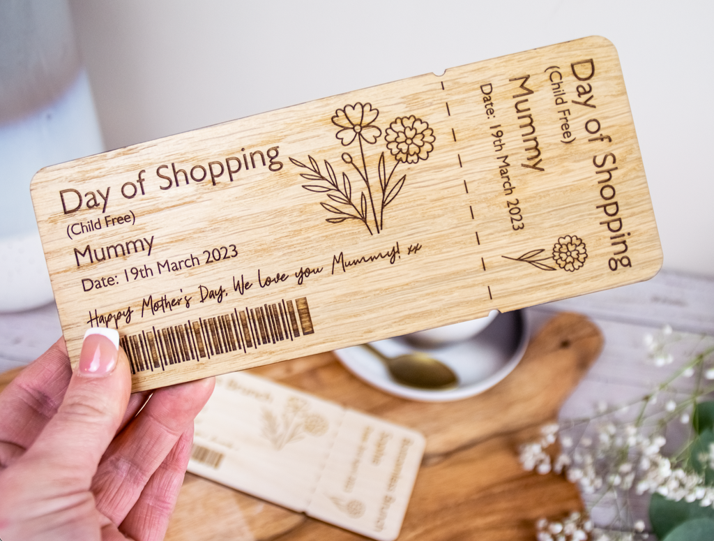 Personalised Wooden Gift Ticket | Voucher | Flower Design Mother's Day