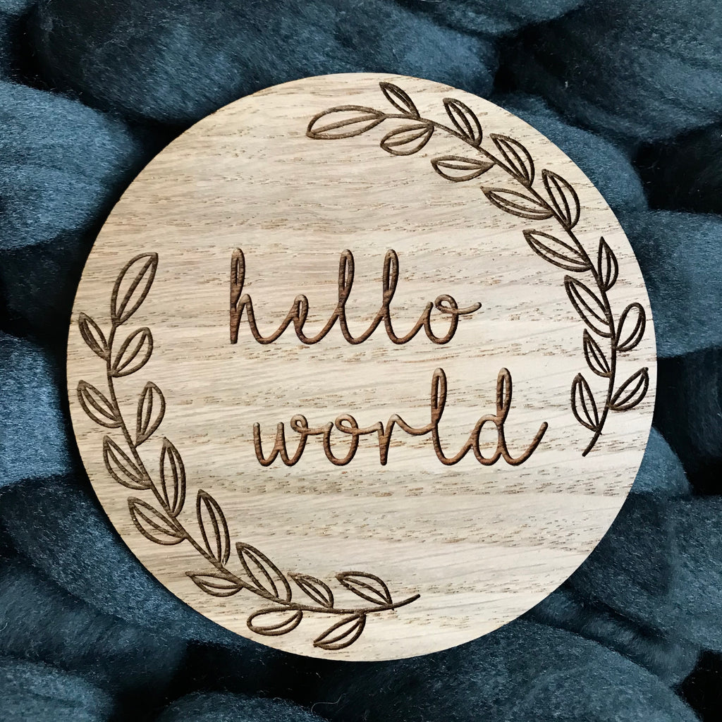 Hello World part wreath engraved wooden disc | Bear and Rose