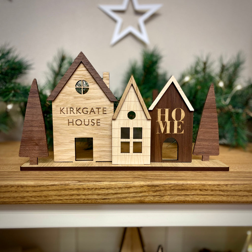 Personalised Wooden Scandi Houses - Set of 3 or 5 - 20% SALE
