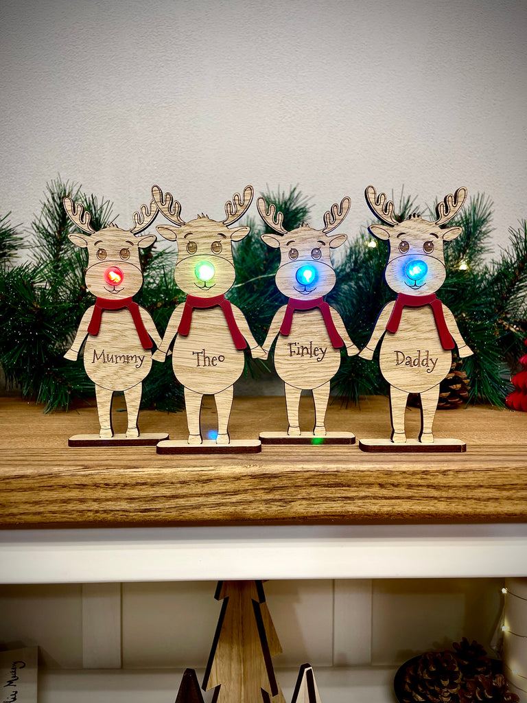 Personalised Rudolph with Coloured Nose Light | Place Name