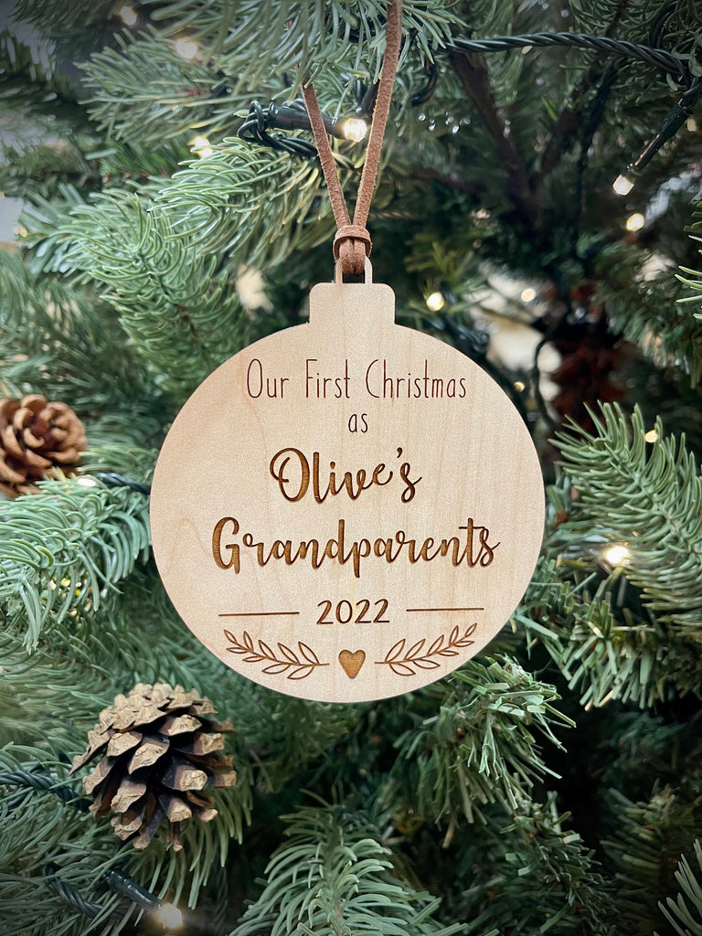 Personalised Wooden Grandparents Bauble - First Christmas