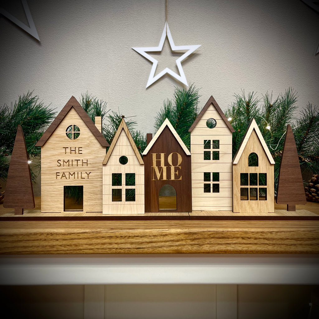 Personalised Wooden Scandi Houses - Set of 3 or 5 - 20% SALE
