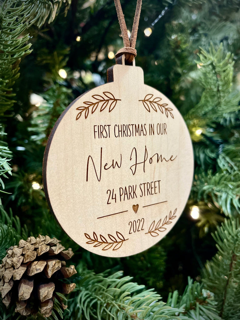 Personalised Wooden New Home Bauble - First Christmas