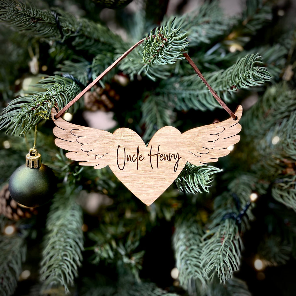 Christmas Personalised Angel Wings with Heart Bauble Memorial Tree Decoration