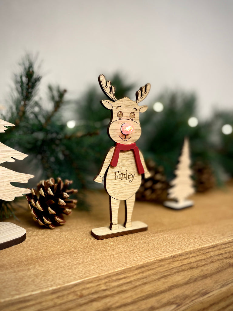 Personalised Rudolph with Coloured Nose Light | Place Name