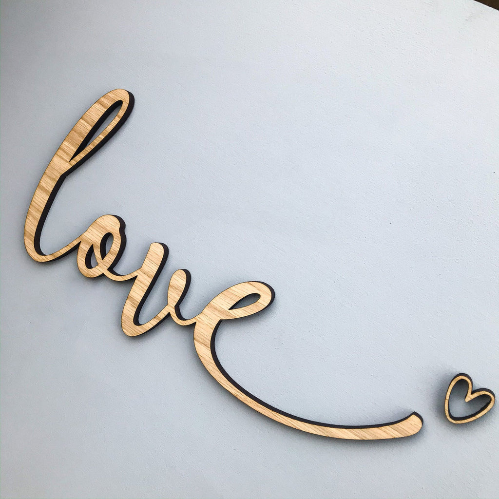 Wooden "love" with heart - Wall Plaque
