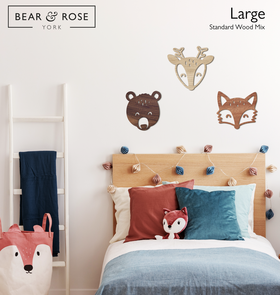 Woodland Trio - Bear, Deer & Fox Heads | Bear and Rose